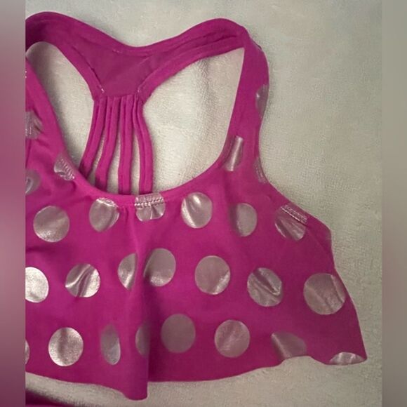 Girls size 7 Justice bright pink with silver colored circles racer back bikini - Picture 4 of 11